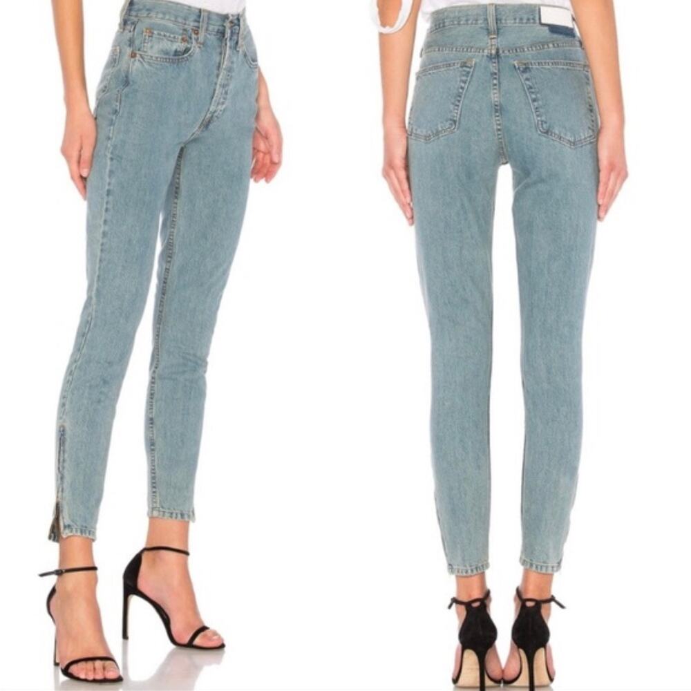 REDONE High Rise 2016 Button Fly Slim Jeans with Zipper Hem Detail US 26